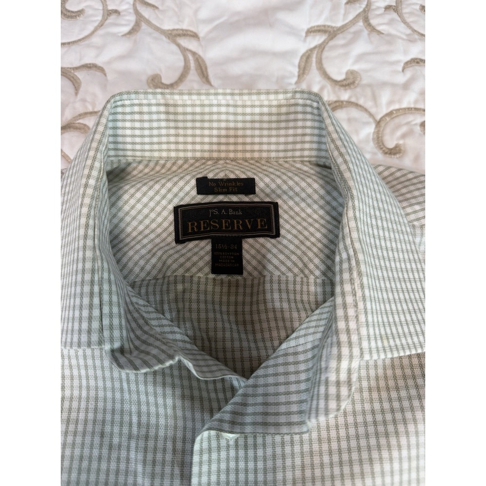 Jos A Bank Reserve Mens 15.5 34 Dress Shirt Green Check 100% Cotton